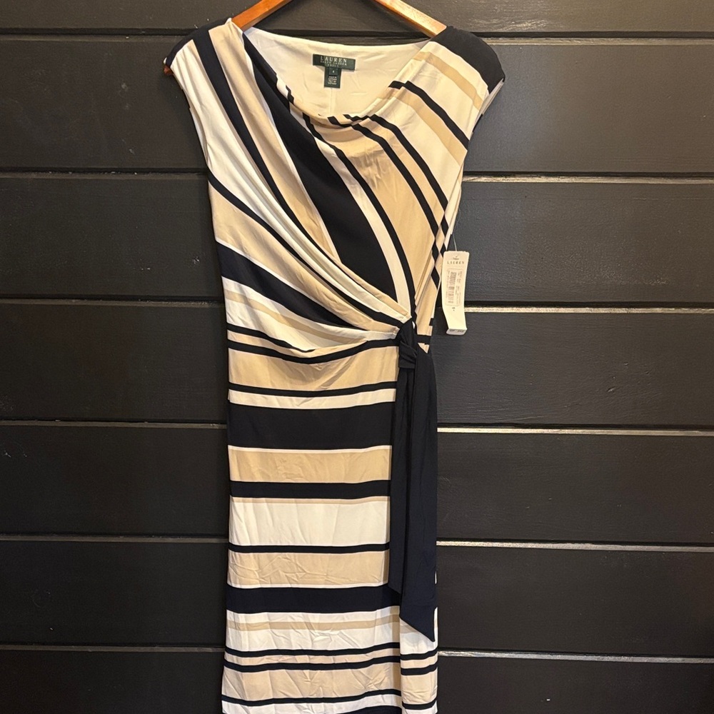 Ralph Lauren Striped Dress in Navy, Tan and White